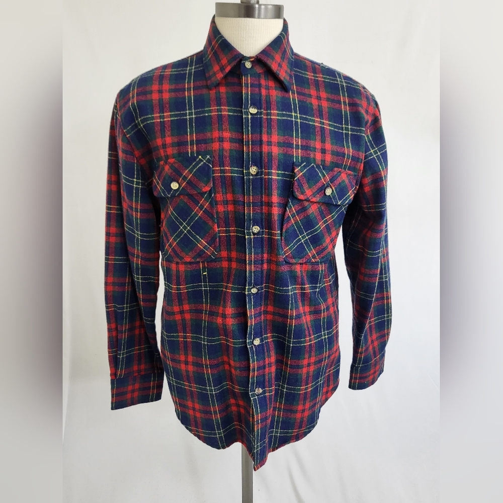 Vintage BRIGGS Flannel Shirt Mens Medium Check Wool Blend Workwear Western Flaw